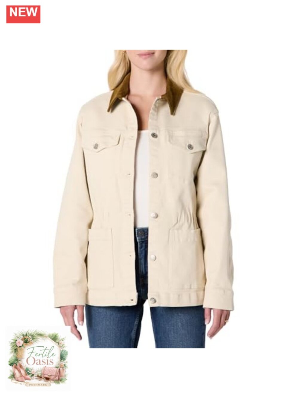 Women's Regular-Fit Denim Cinched Waist Barn Jacket with Corduroy Collar
